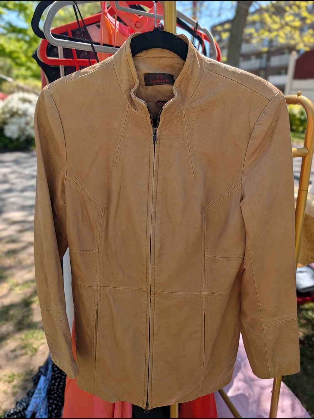 Danier Tan Leather Zip-Front Jacket